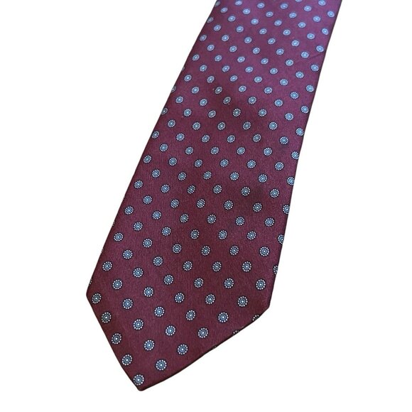 ROBERT TALBOTT MEN'S TIE Red Hand Sewn Silk Printed In Italy Measured - Picture 1 of 12